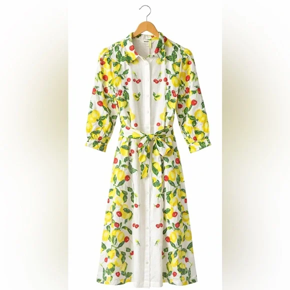 Boden Clara Linen Blend Shirtdress Lemon Cherry Fruit Print NWT Rare US10 UK14 - Picture 4 of 11